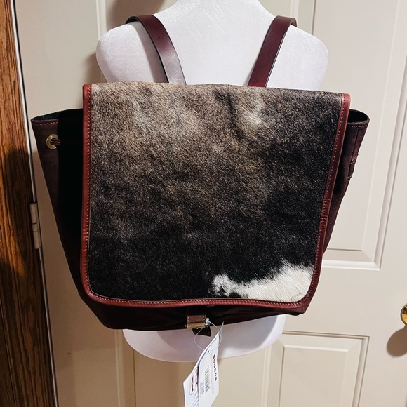 Huntley Equestrian Handbags - New Huntley Equestrian Suede Leather Cowhide Designer Shoulder Backpack